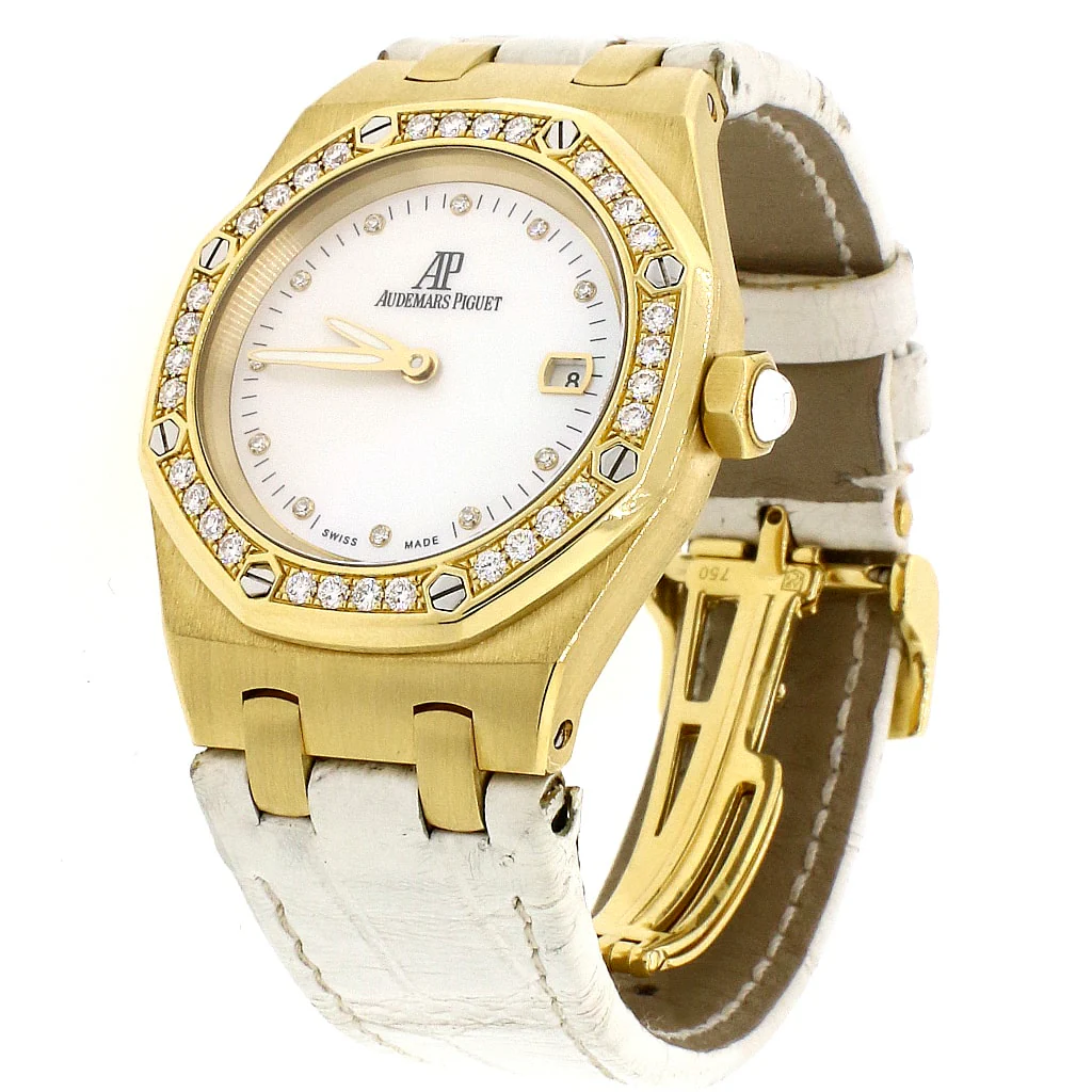 Audemars Piguet Royal Oak Lady 18K Yellow Gold Factory White Mother of Pearl Diamond Dial/Bezel 33mm Watch 67601BA.ZZ.D012CR.03 - Image 2