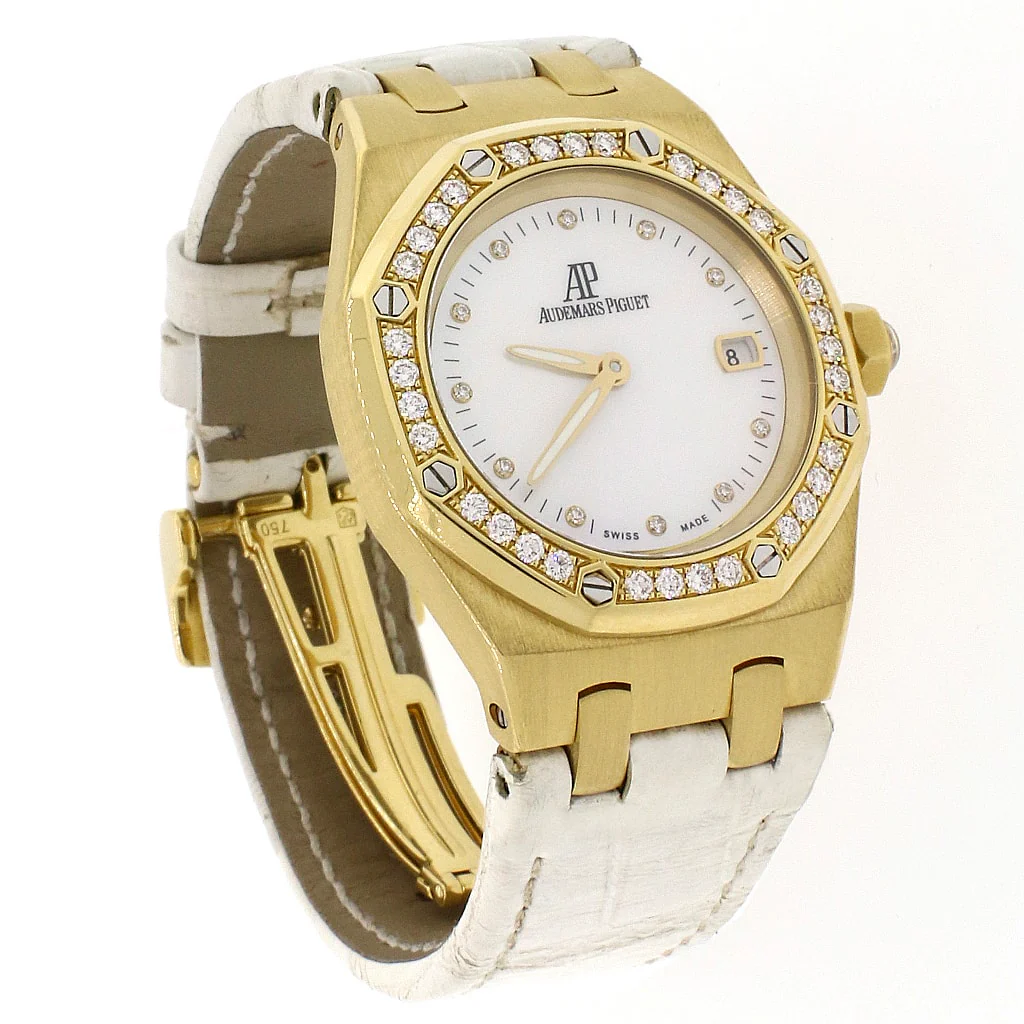 Audemars Piguet Royal Oak Lady 18K Yellow Gold Factory White Mother of Pearl Diamond Dial/Bezel 33mm Watch 67601BA.ZZ.D012CR.03 - Image 3