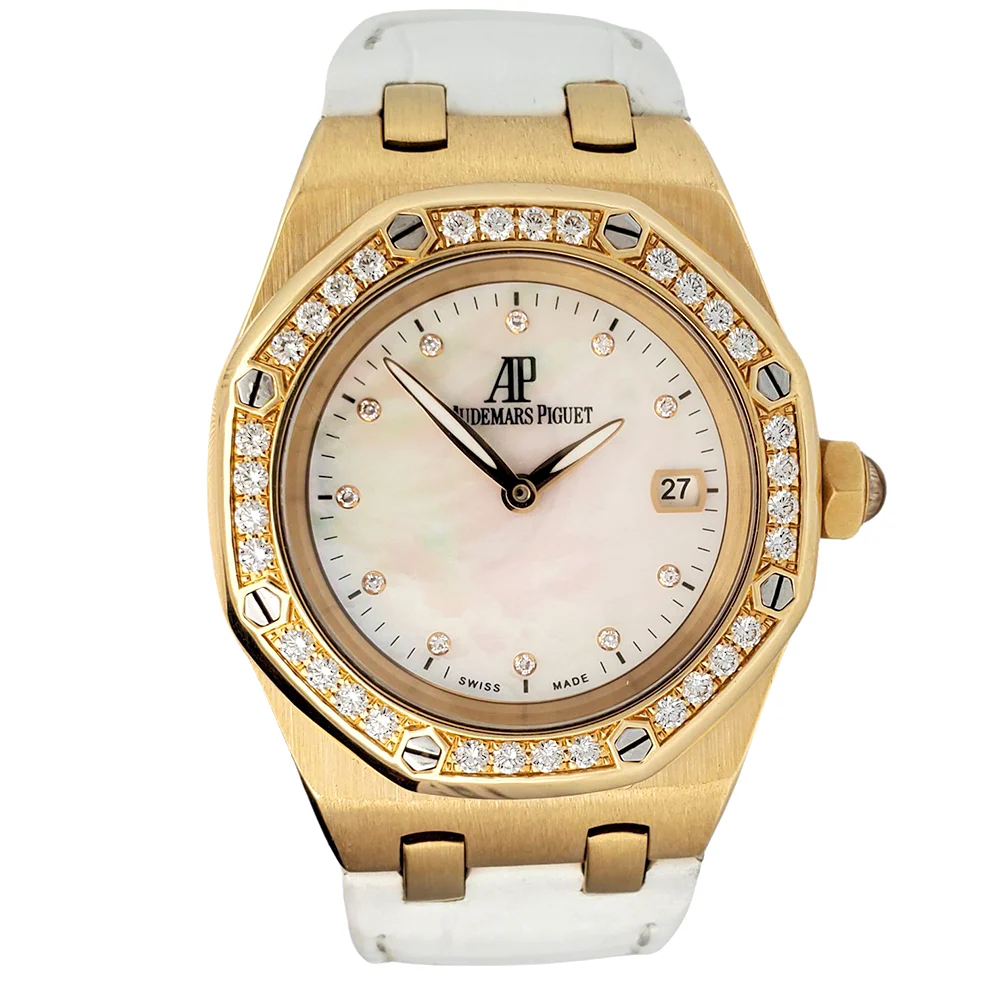 Audemars Piguet Royal Oak Lady Yellow Gold Factory White MOP Diamond Dial/Bezel 33mm Watch 67601BA.ZZ.D012CR.03