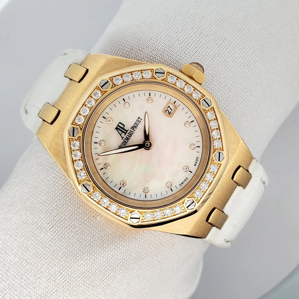 Audemars Piguet Royal Oak Lady Yellow Gold Factory White MOP Diamond Dial/Bezel 33mm Watch 67601BA.ZZ.D012CR.03 - Image 4