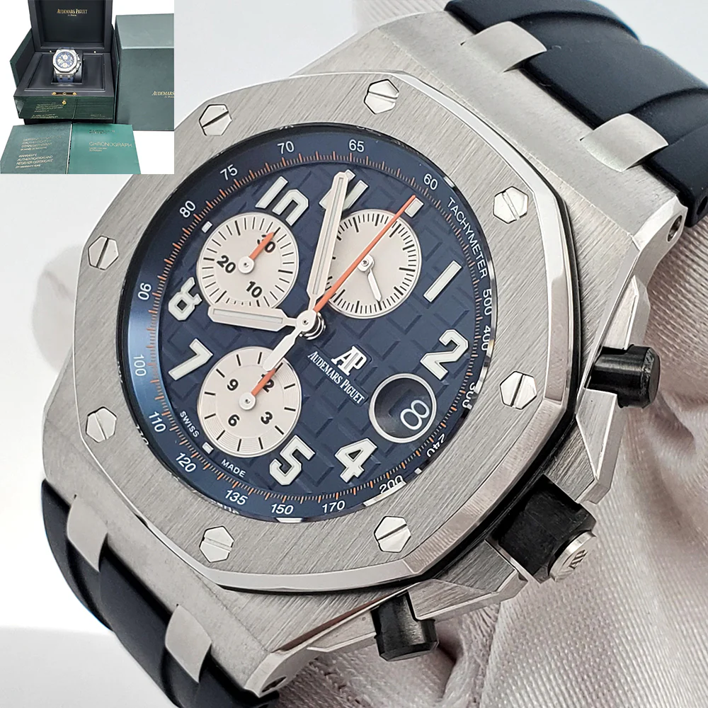 Audemars Piguet Royal Oak Offshore Navy Blue Steel 42mm Chronograph Watch 26470ST.OO.A027CA.01 Box Papers