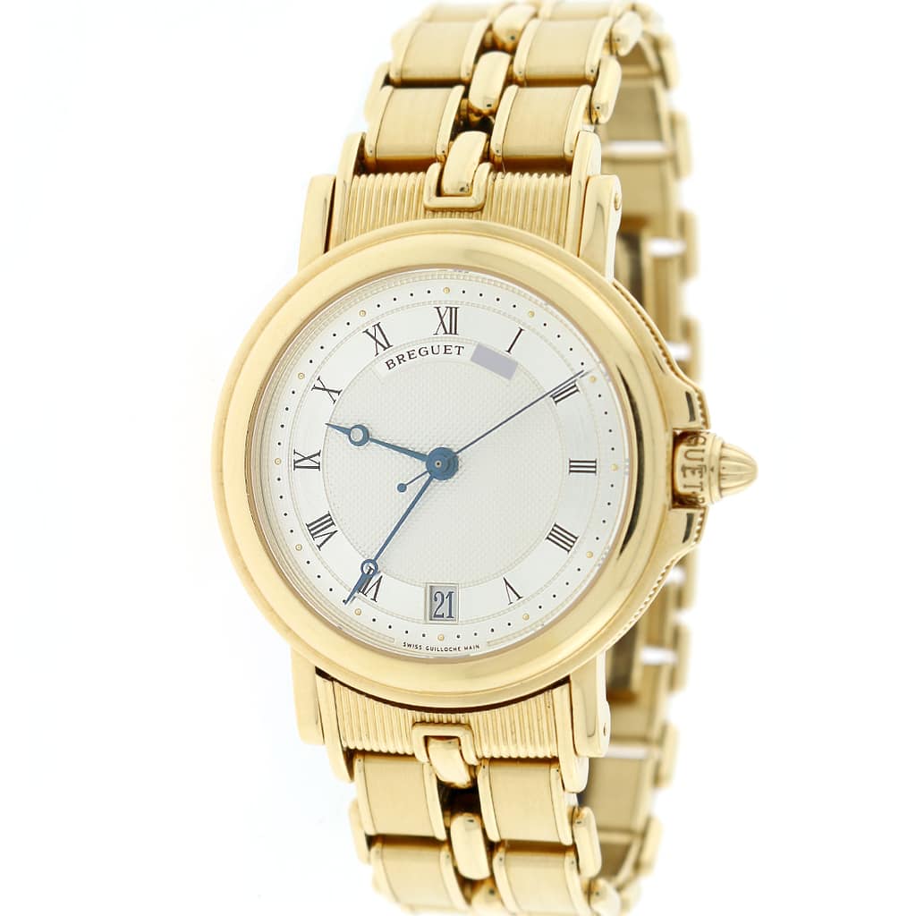 Breguet Horloger de la Marine 18K Yellow Gold Original Silver Roman Dial 36MM Automatic Mens Watch 5800BA/12/A90