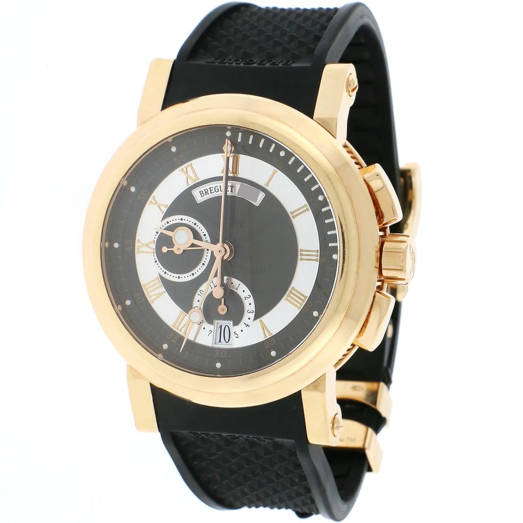 Breguet Marine 18K Rose Gold Chronograph 42MM Black Roman Dial Automatic Mens Watch 5827BR/Z2/5ZU
