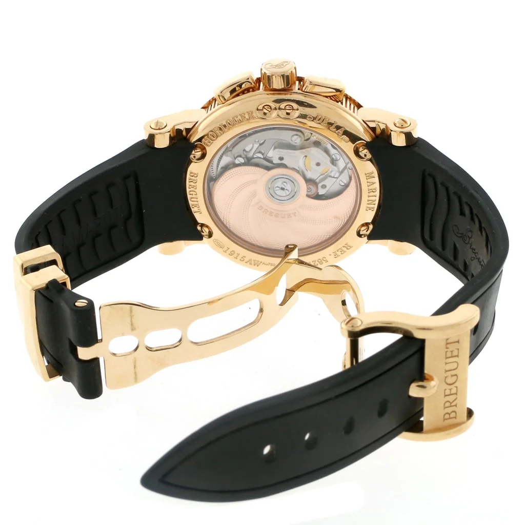 Breguet Marine 18K Rose Gold Chronograph 42MM Black Roman Dial Automatic Mens Watch 5827BR/Z2/5ZU - Image 7