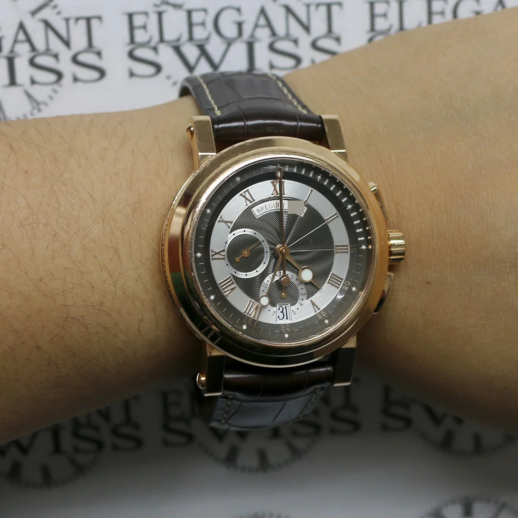 Breguet Marine 18K Rose Gold Chronograph 42MM Black Roman Dial Automatic Mens Watch 5827BR/Z2/5ZU - Image 4