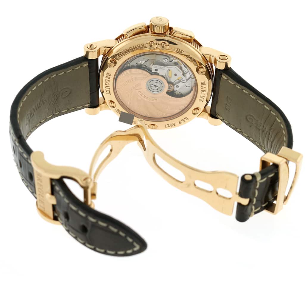 Breguet Marine 18K Rose Gold Chronograph 42MM Black Roman Dial Automatic Mens Watch 5827BR/Z2/5ZU - Image 7