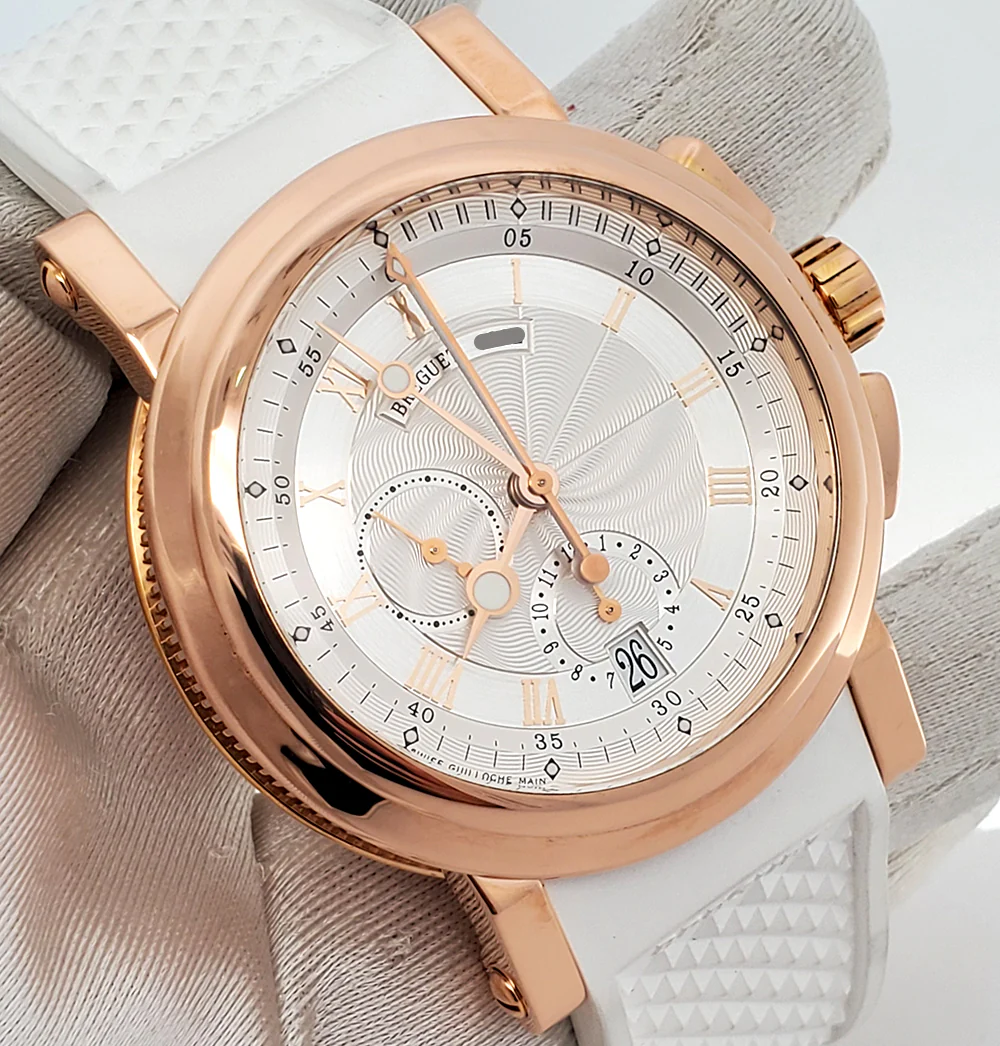 Breguet Marine 42mm White Roman Chronograph 5827BR Rose Gold Watch Box Papers - Image 3
