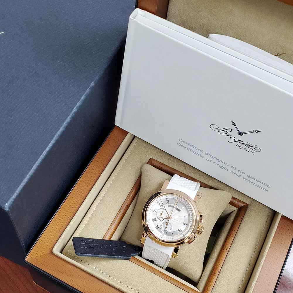 Breguet Marine 42mm White Roman Chronograph 5827BR Rose Gold Watch Box Papers - Image 4