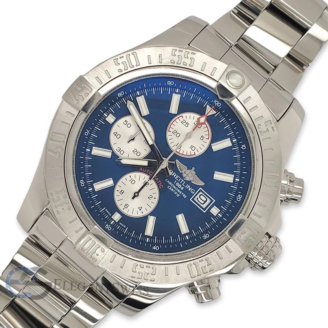 Breitling Super Avenger II Chronograph 48mm Blue Dial Steel Watch A13371 Box Papers - Image 2