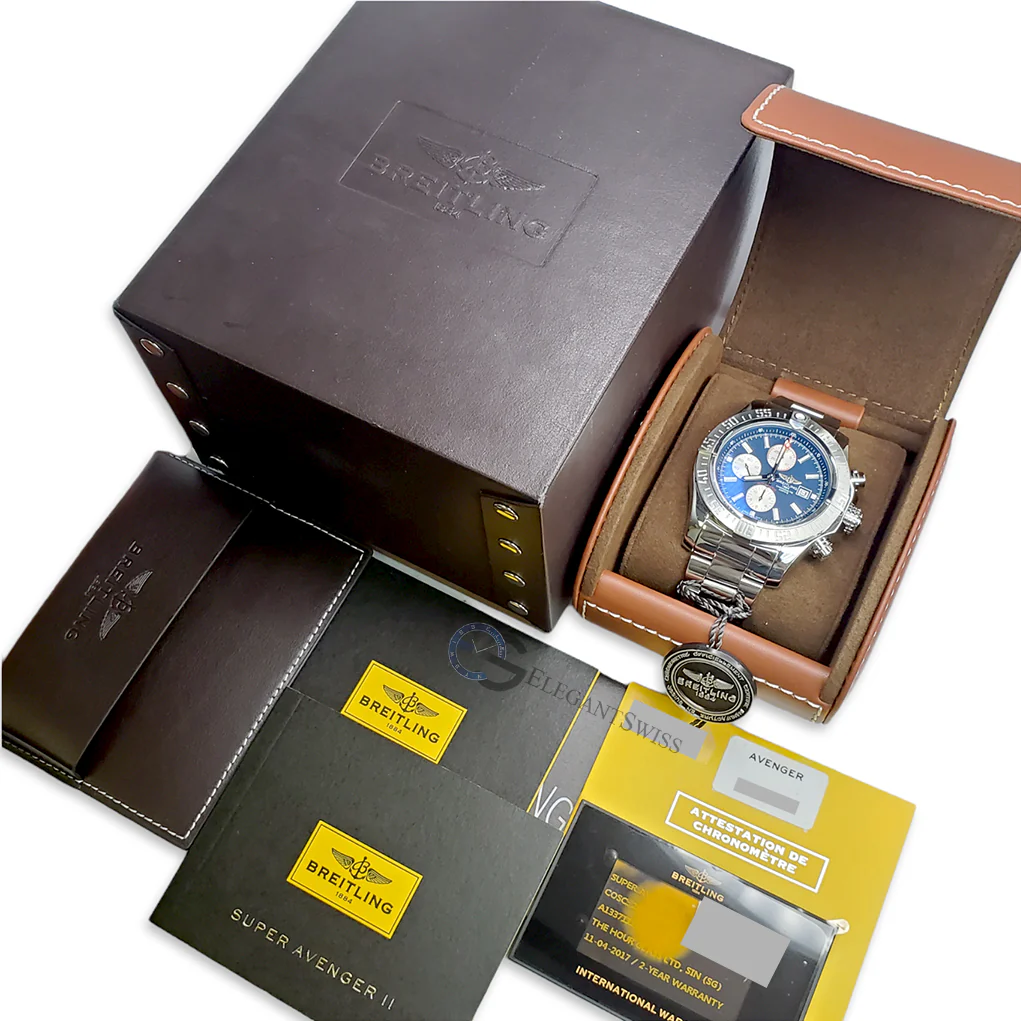Breitling Super Avenger II Chronograph 48mm Blue Dial Steel Watch A13371 Box Papers - Image 6