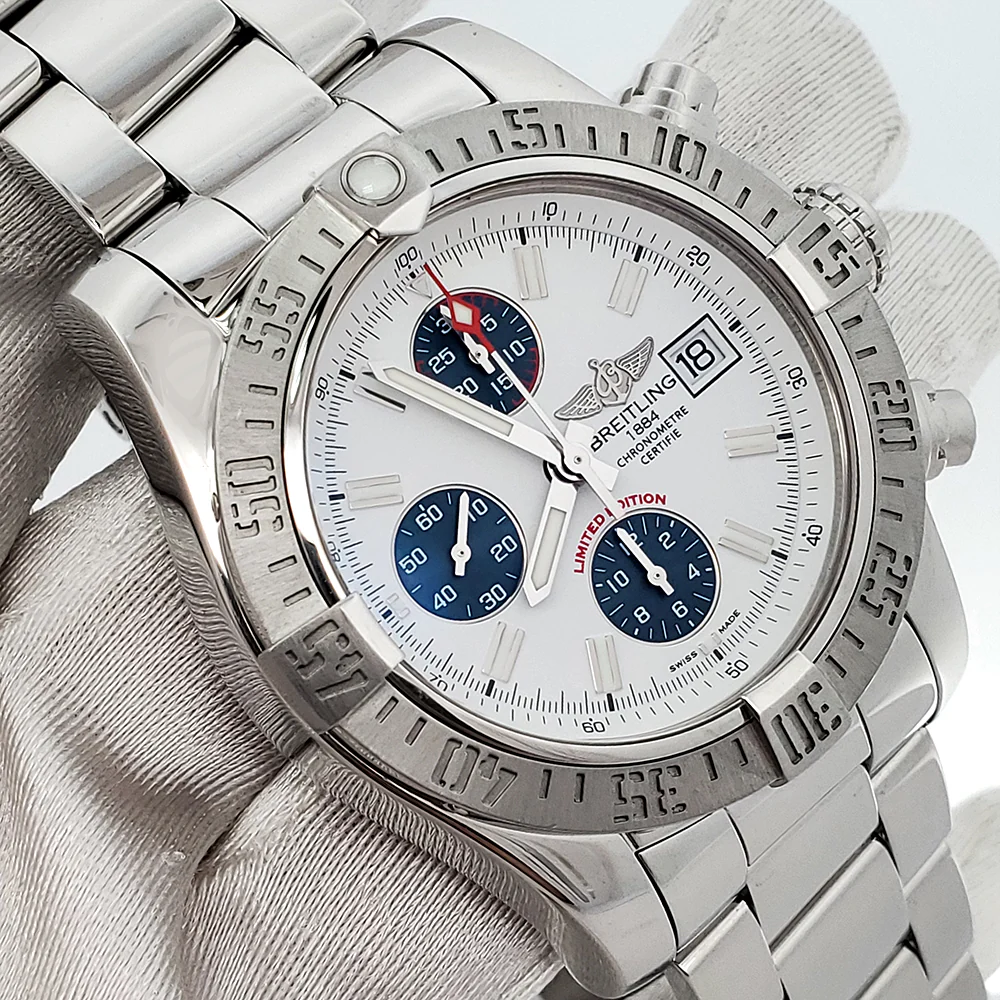 Breitling Avenger II Chronograph Limited Edition 43mm White Dial Steel Watch A13381 Box Papers - Image 4