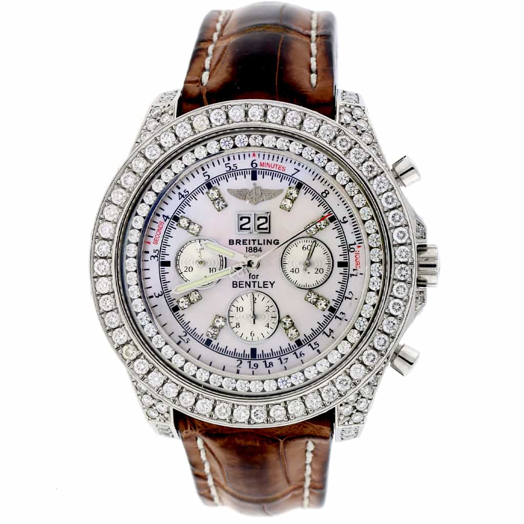 Breitling Bentley 6.75 Chronograph Big Date Custom MOP Dial Automatic Mens Custom Diamond Watch A44362 - Image 3