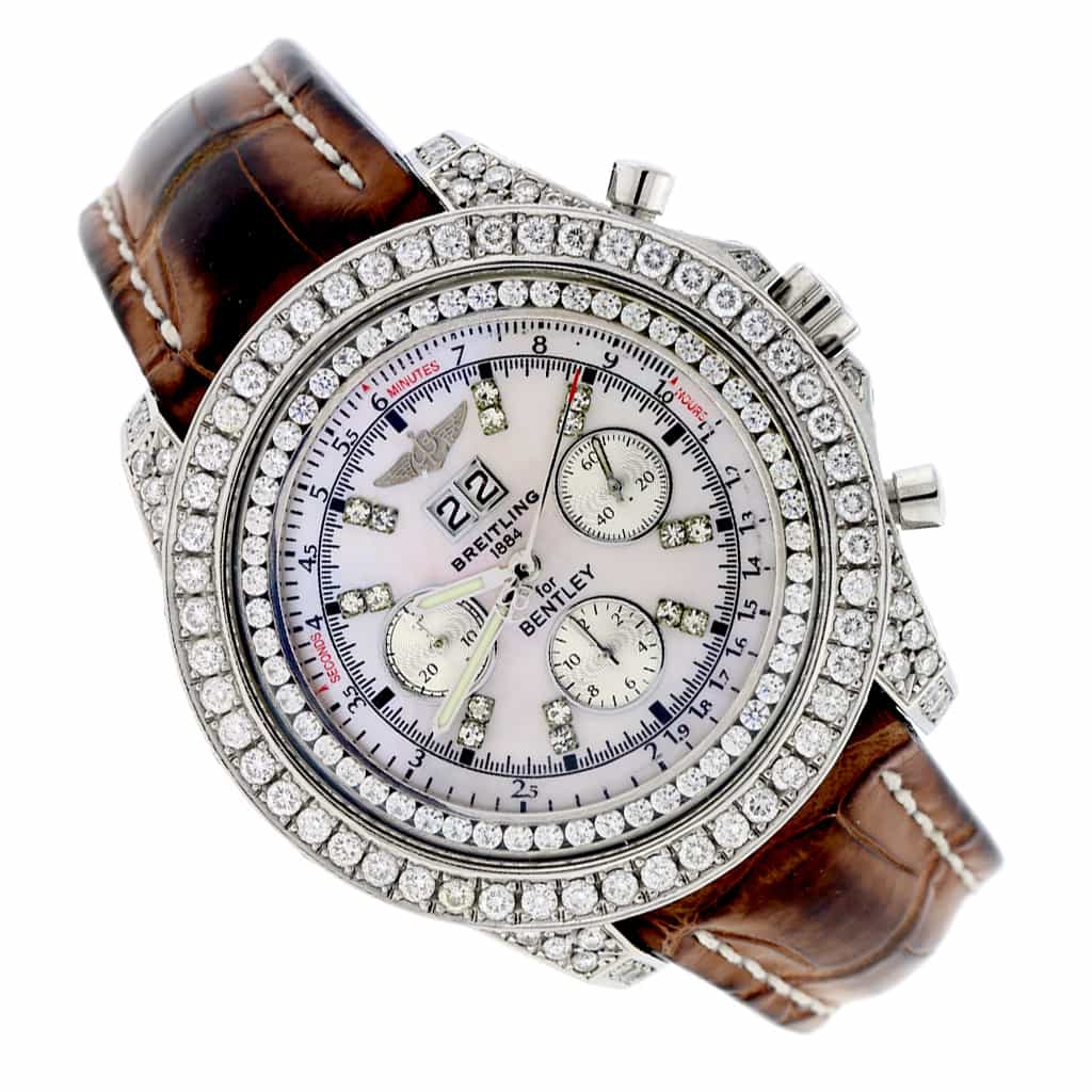 Breitling Bentley 6.75 Chronograph Big Date Custom MOP Dial Automatic Mens Custom Diamond Watch A44362 - Image 4