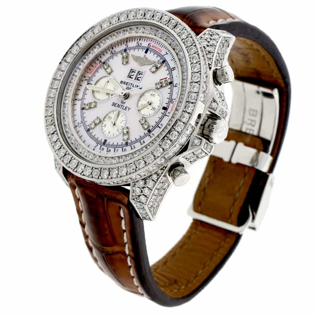 Breitling Bentley 6.75 Chronograph Big Date Custom MOP Dial Automatic Mens Custom Diamond Watch A44362 - Image 5