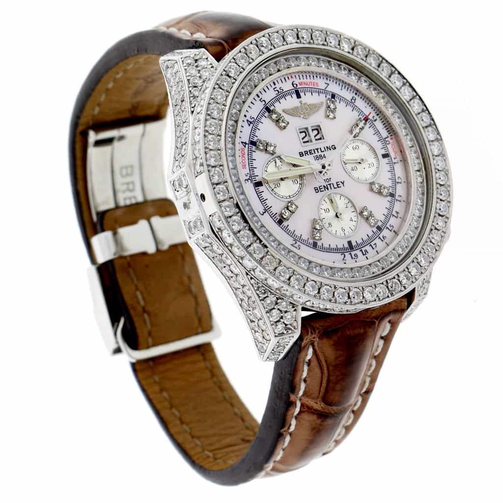 Breitling Bentley 6.75 Chronograph Big Date Custom MOP Dial Automatic Mens Custom Diamond Watch A44362 - Image 6