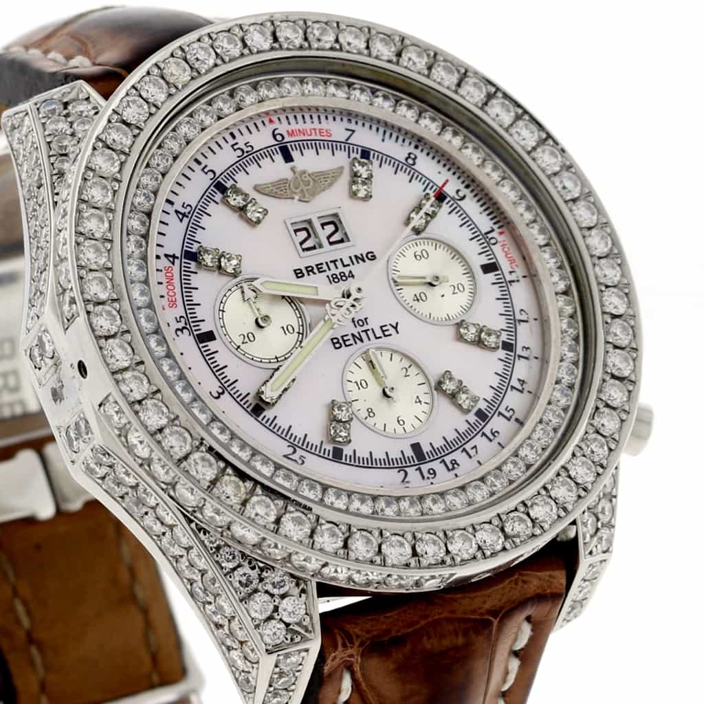 Breitling Bentley 6.75 Chronograph Big Date Custom MOP Dial Automatic Mens Custom Diamond Watch A44362 - Image 7