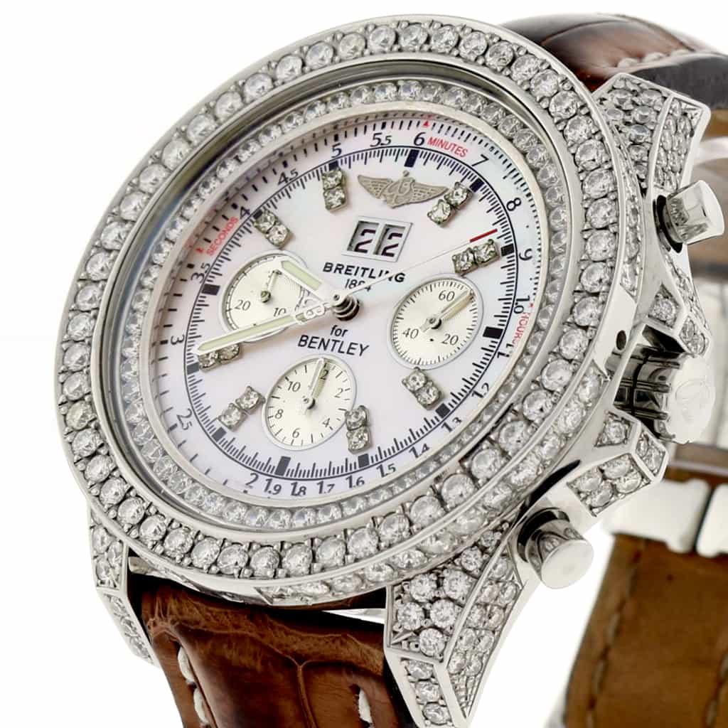 Breitling Bentley 6.75 Chronograph Big Date Custom MOP Dial Automatic Mens Custom Diamond Watch A44362 - Image 8