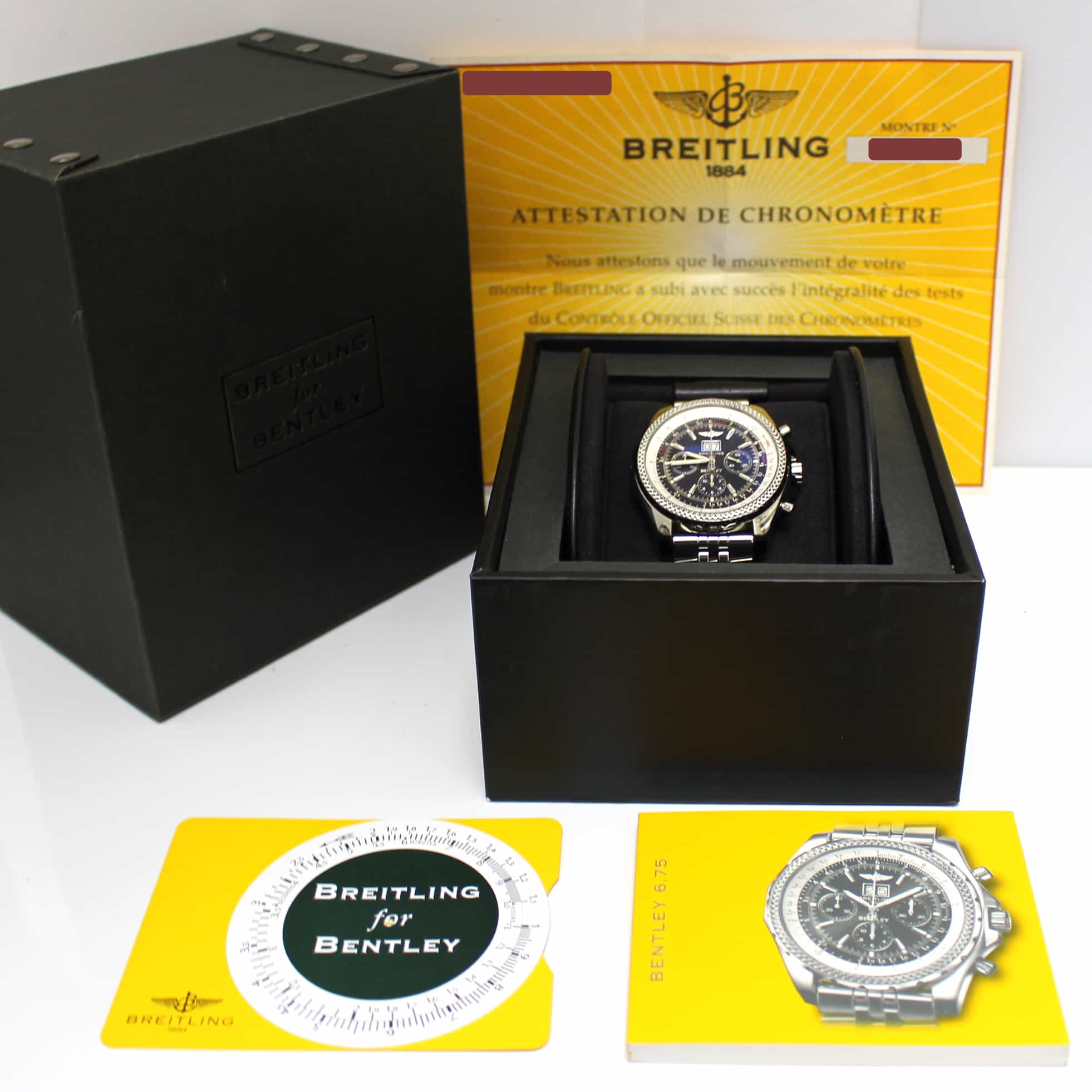 Breitling Bentley 6.75 Chronograph Black Dial Big Date Automatic Mens Watch A44362 - Image 3