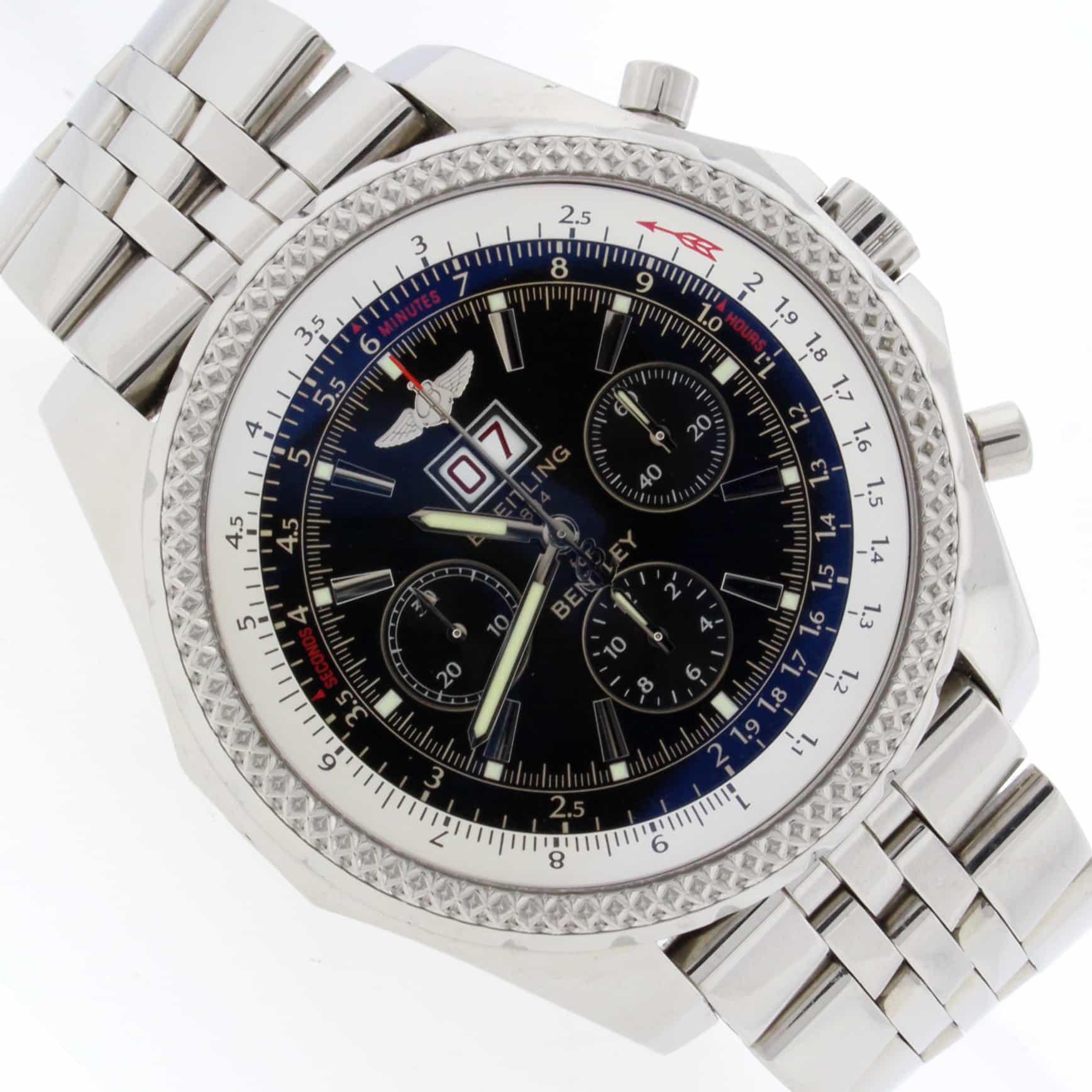 Breitling Bentley 6.75 Chronograph Black Dial Big Date Automatic Mens Watch A44362 - Image 4