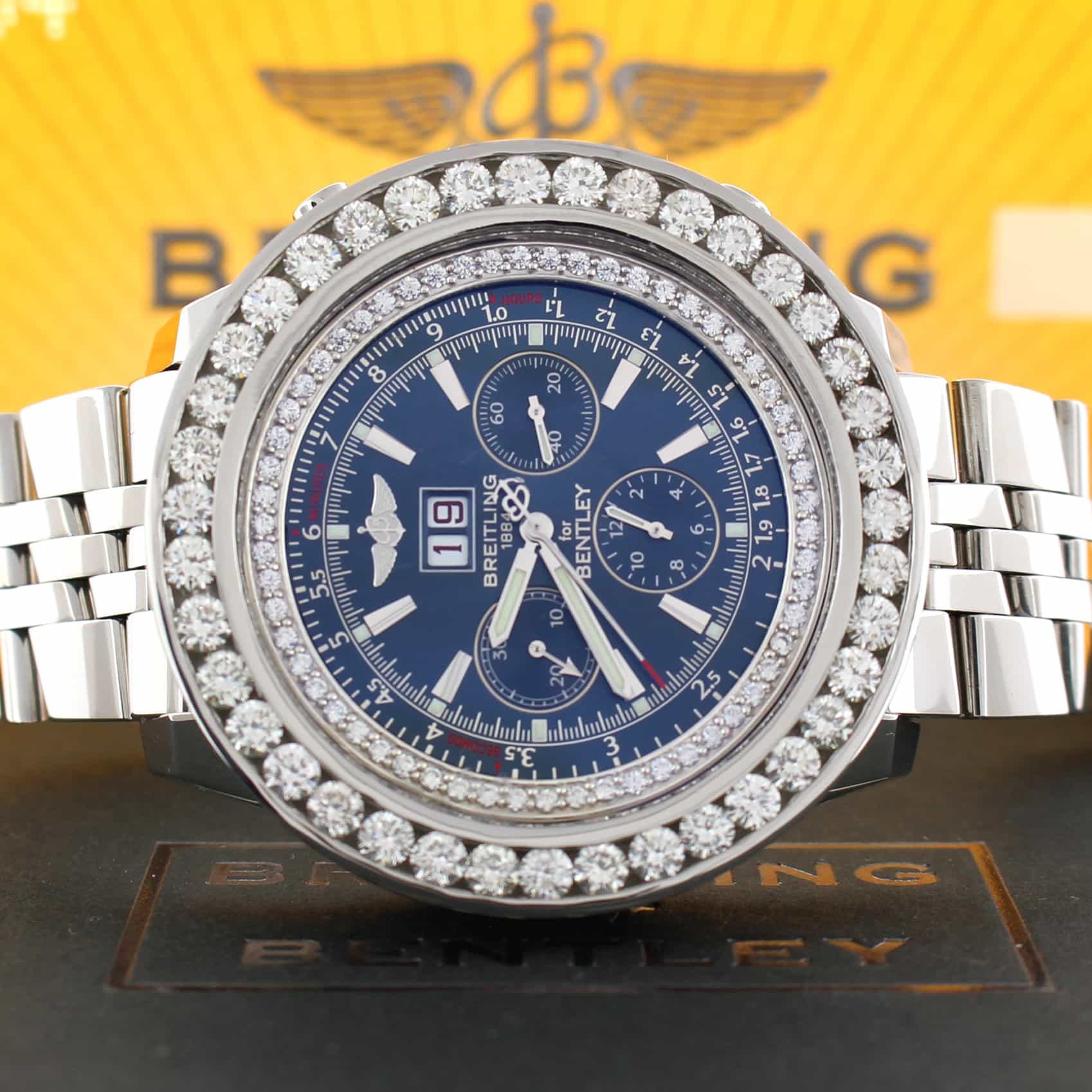 Breitling Bentley 6.75 Chronograph Blue Dial Big Date with 8.0 Ct Diamond Bezel Automatic Mens Watch A44362 - Image 2