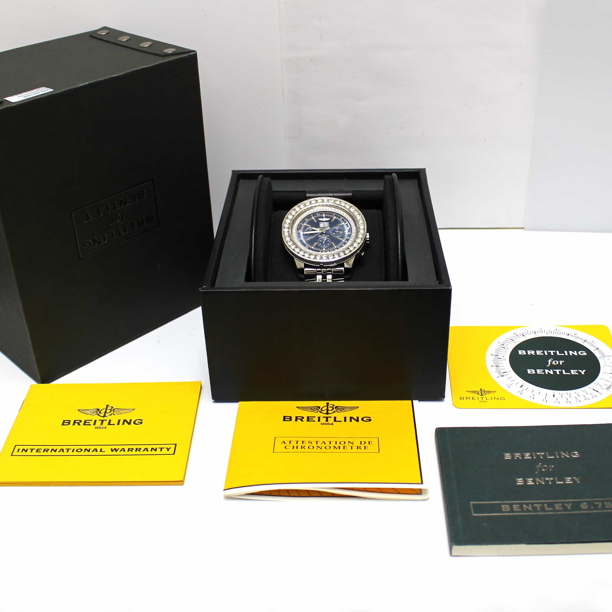 Breitling Bentley 6.75 Chronograph Blue Dial Big Date with 8.0 Ct Diamond Bezel Automatic Mens Watch A44362 - Image 3
