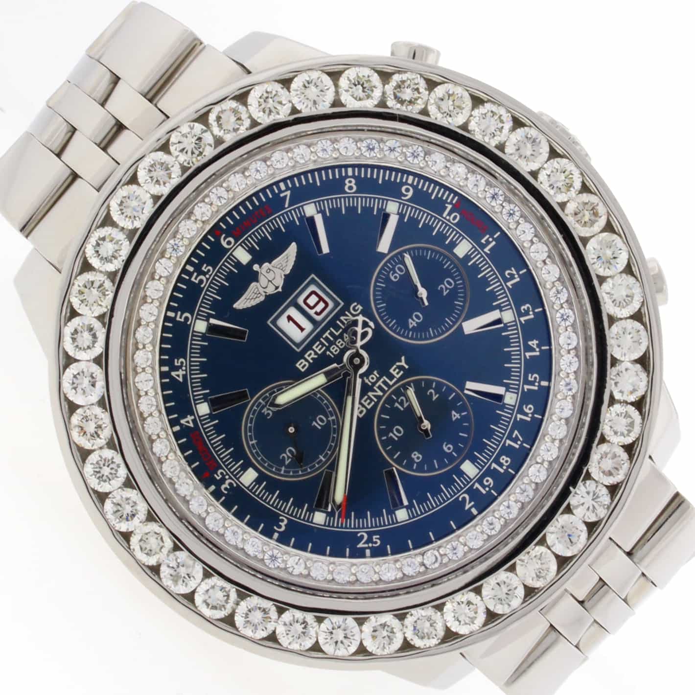 Breitling Bentley 6.75 Chronograph Blue Dial Big Date with 8.0 Ct Diamond Bezel Automatic Mens Watch A44362 - Image 4