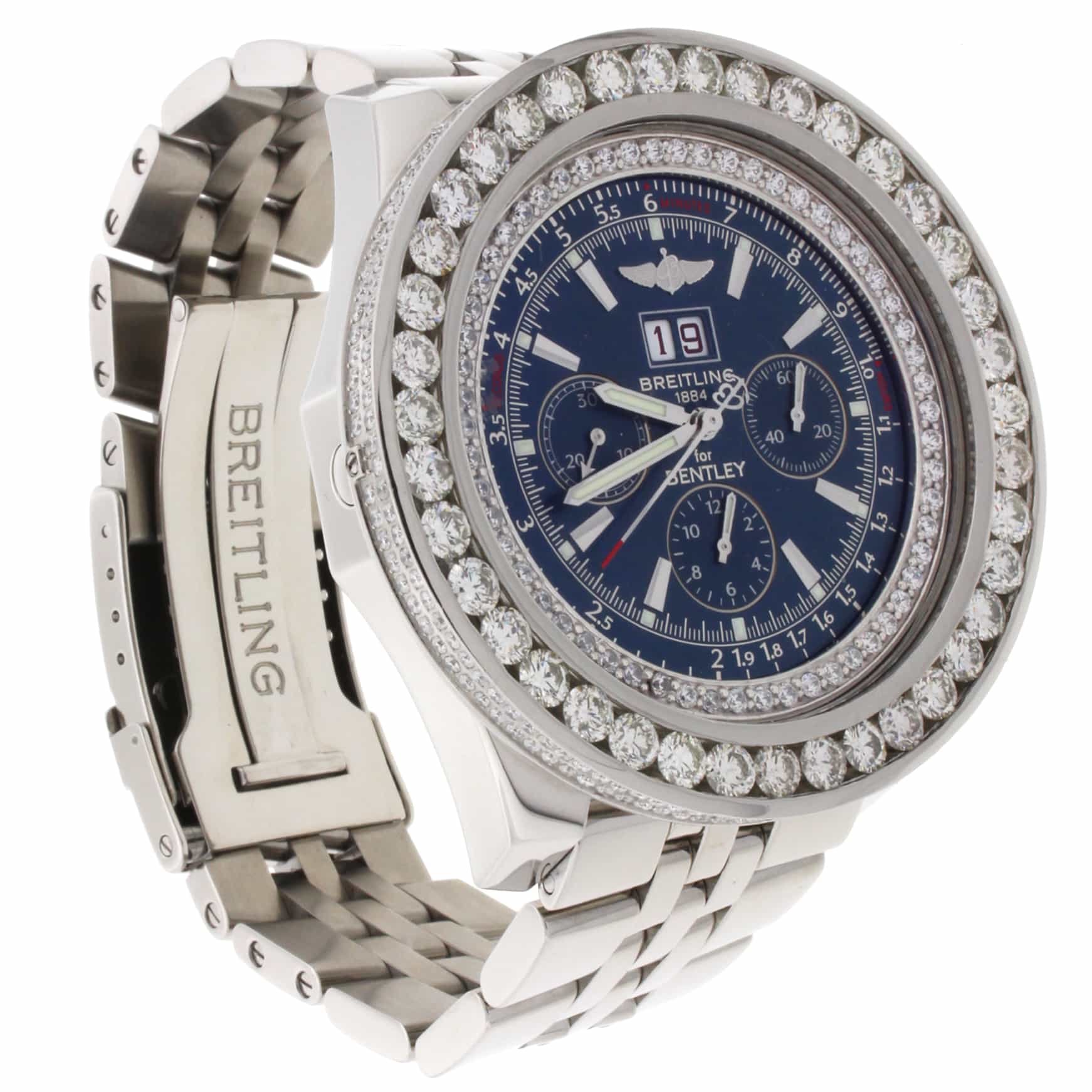 Breitling Bentley 6.75 Chronograph Blue Dial Big Date with 8.0 Ct Diamond Bezel Automatic Mens Watch A44362 - Image 6