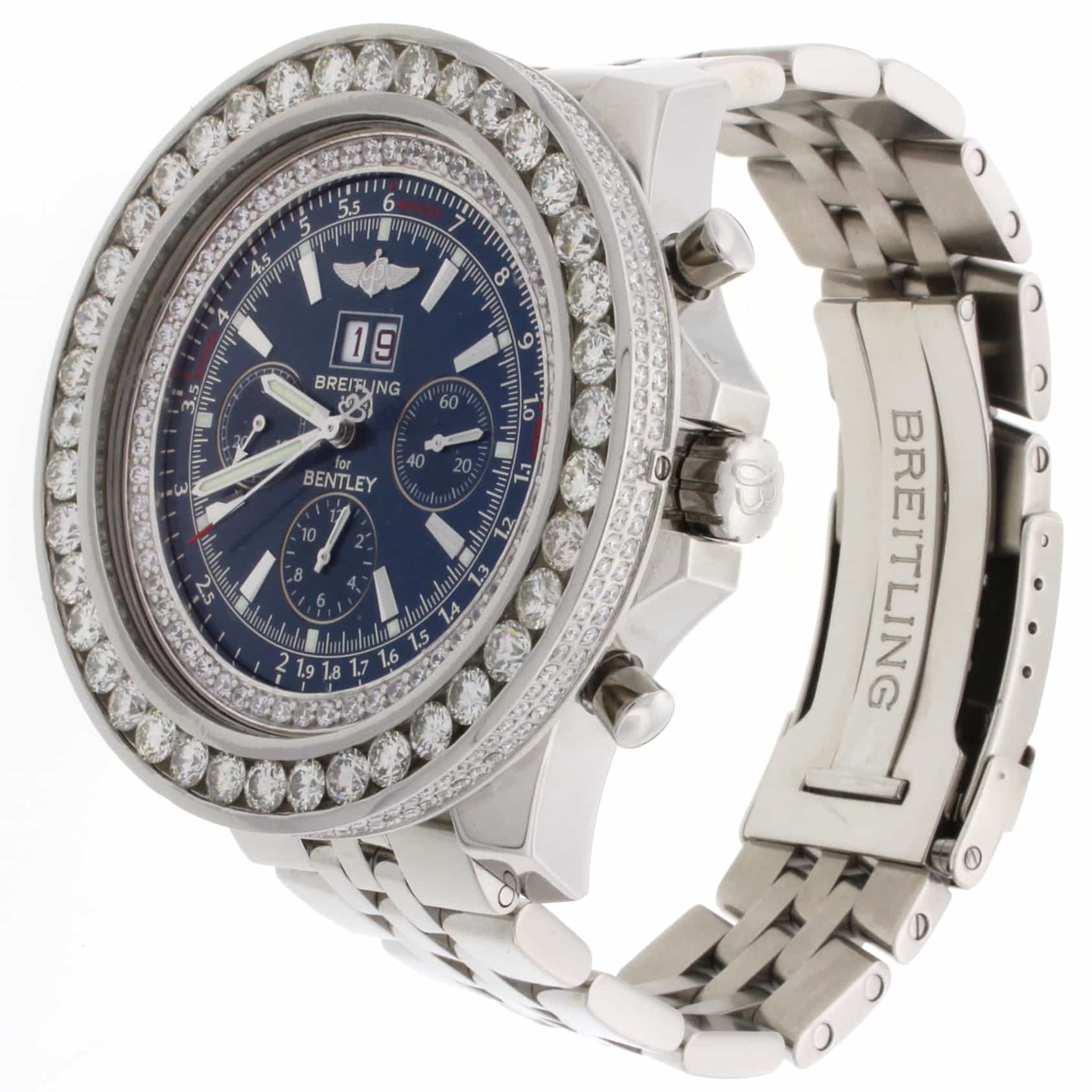 Breitling Bentley 6.75 Chronograph Blue Dial Big Date with 8.0 Ct Diamond Bezel Automatic Mens Watch A44362 - Image 7