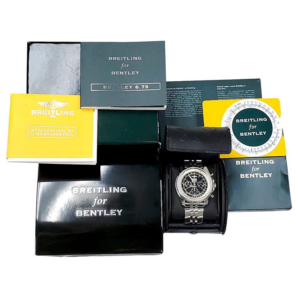 Breitling Bentley 6.75 Custom Diamond Bezel Chronograph Big Date Steel 48mm Watch A44362 Box Papers - Image 3
