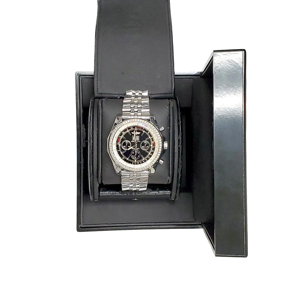 Breitling Bentley 6.75 Custom Diamond Bezel Chronograph Big Date Steel 48mm Watch A44362 Box Papers - Image 4