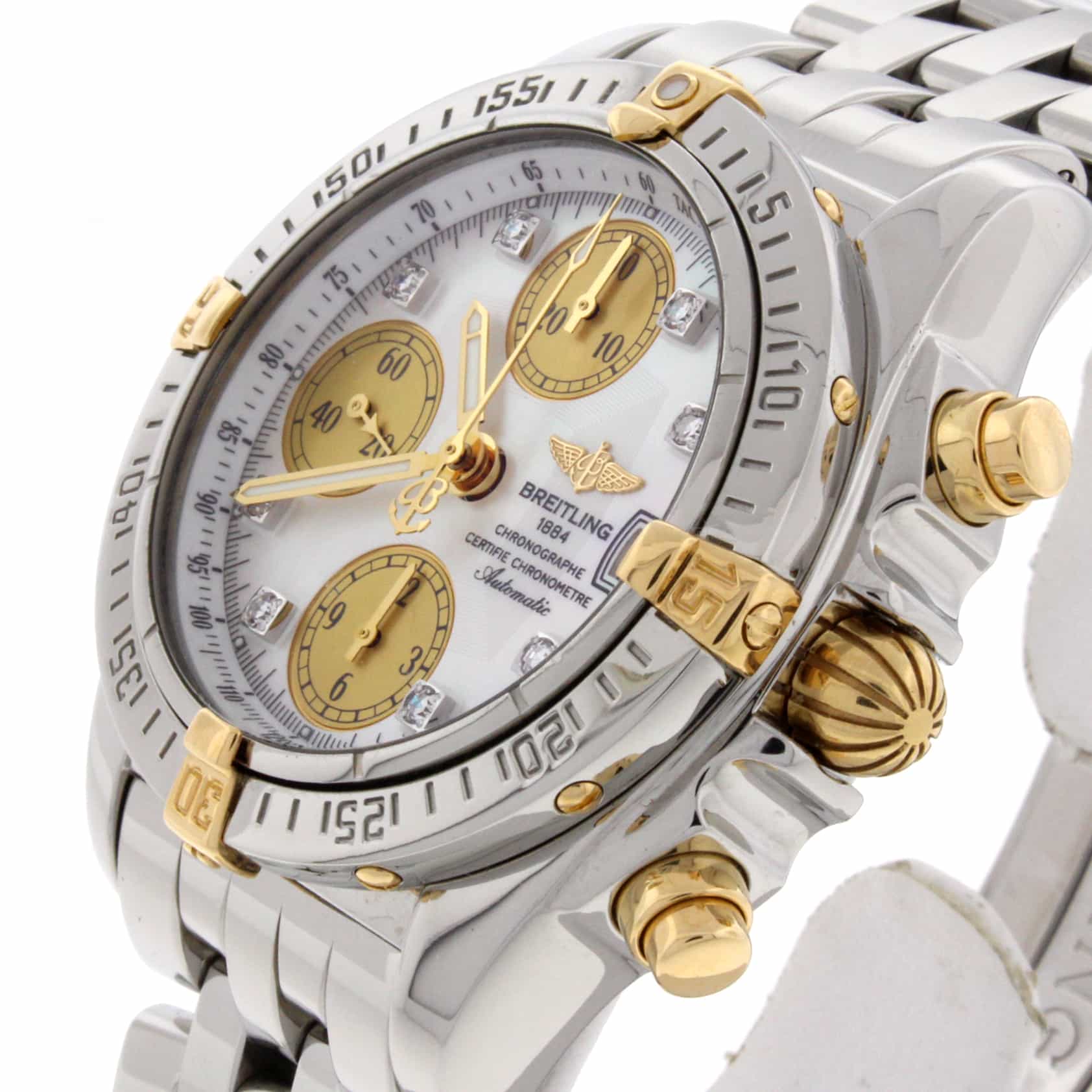 Breitling Chrono Cockpit 2-Tone 18K Yellow Gold & Stainless Steel Mother of Pearl Diamond Dial Automatic Mens Watch B13357 - Image 4