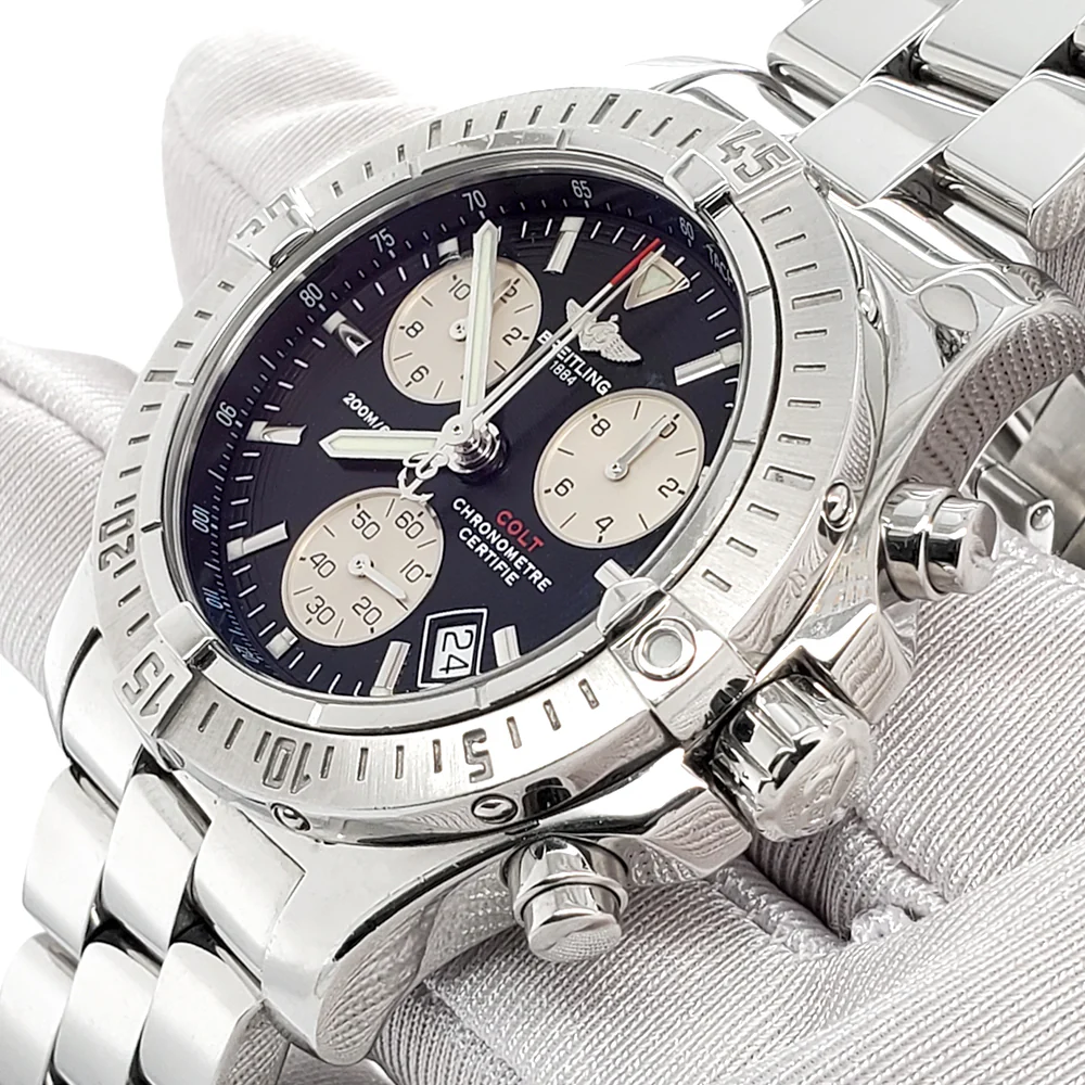 Breitling Chrono Colt 41MM Black Dial Chronograph Stainless Steel Watch A73380 Box Papers - Image 2