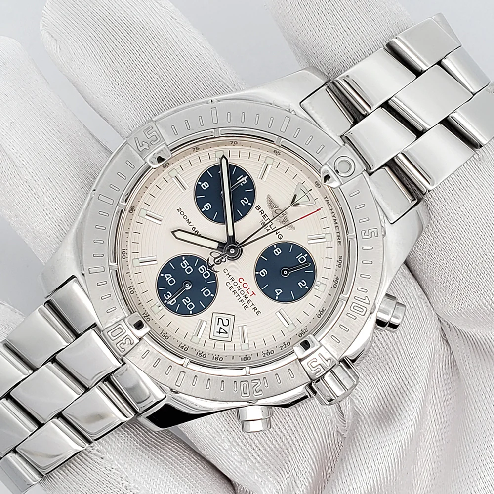 Breitling Chrono Colt Steel 41mm Silver/Blue Dial Chronograph Watch A73380 - Image 2
