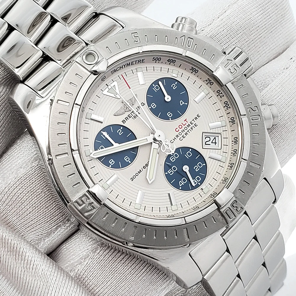 Breitling Chrono Colt Steel 41mm Silver/Blue Dial Chronograph Watch A73380 - Image 3