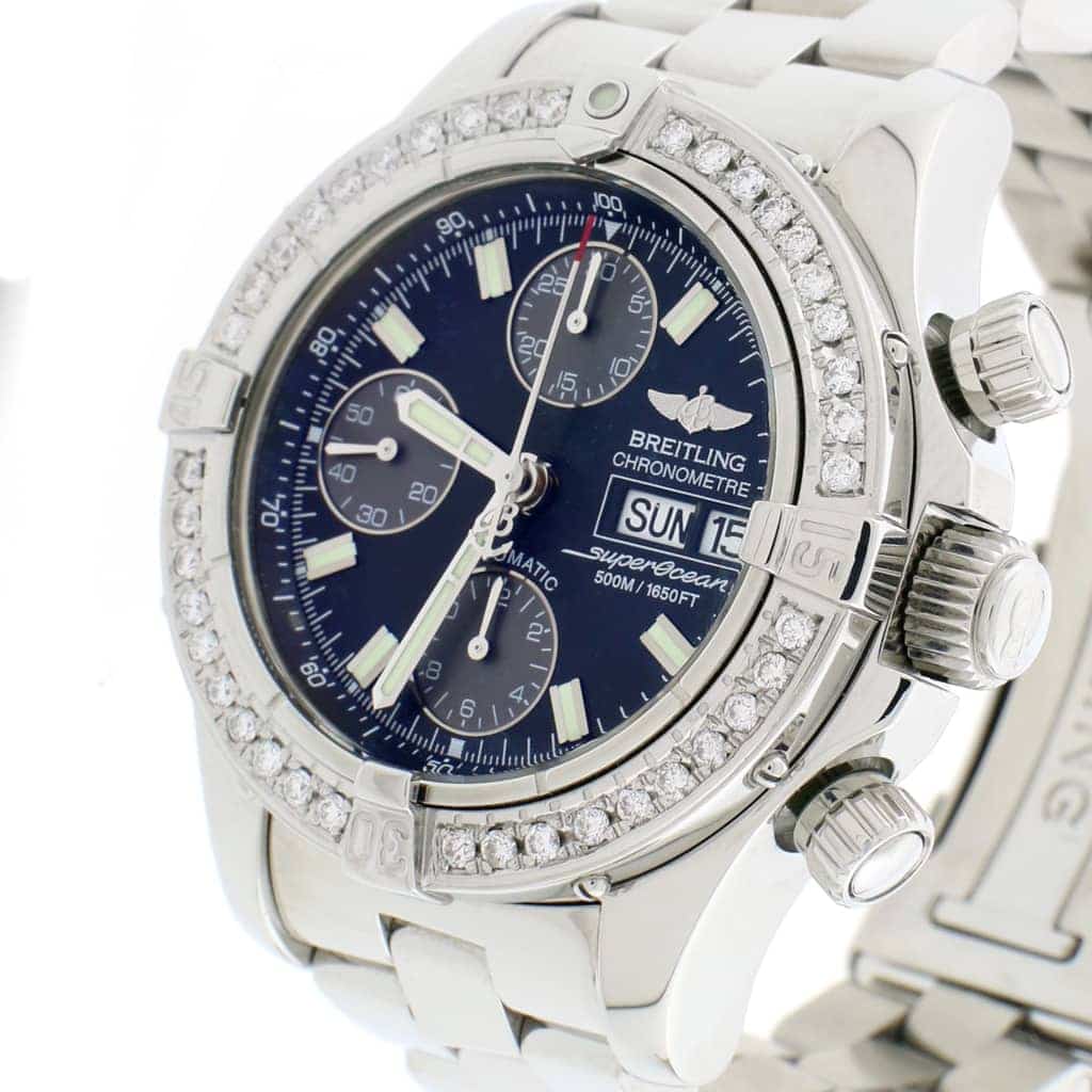 Breitling Chrono SuperOcean Day Date Black Concentric Dial 42MM Automatic Stainless Steel Mens Watch A13340 w/Diamond Bezel - Image 2