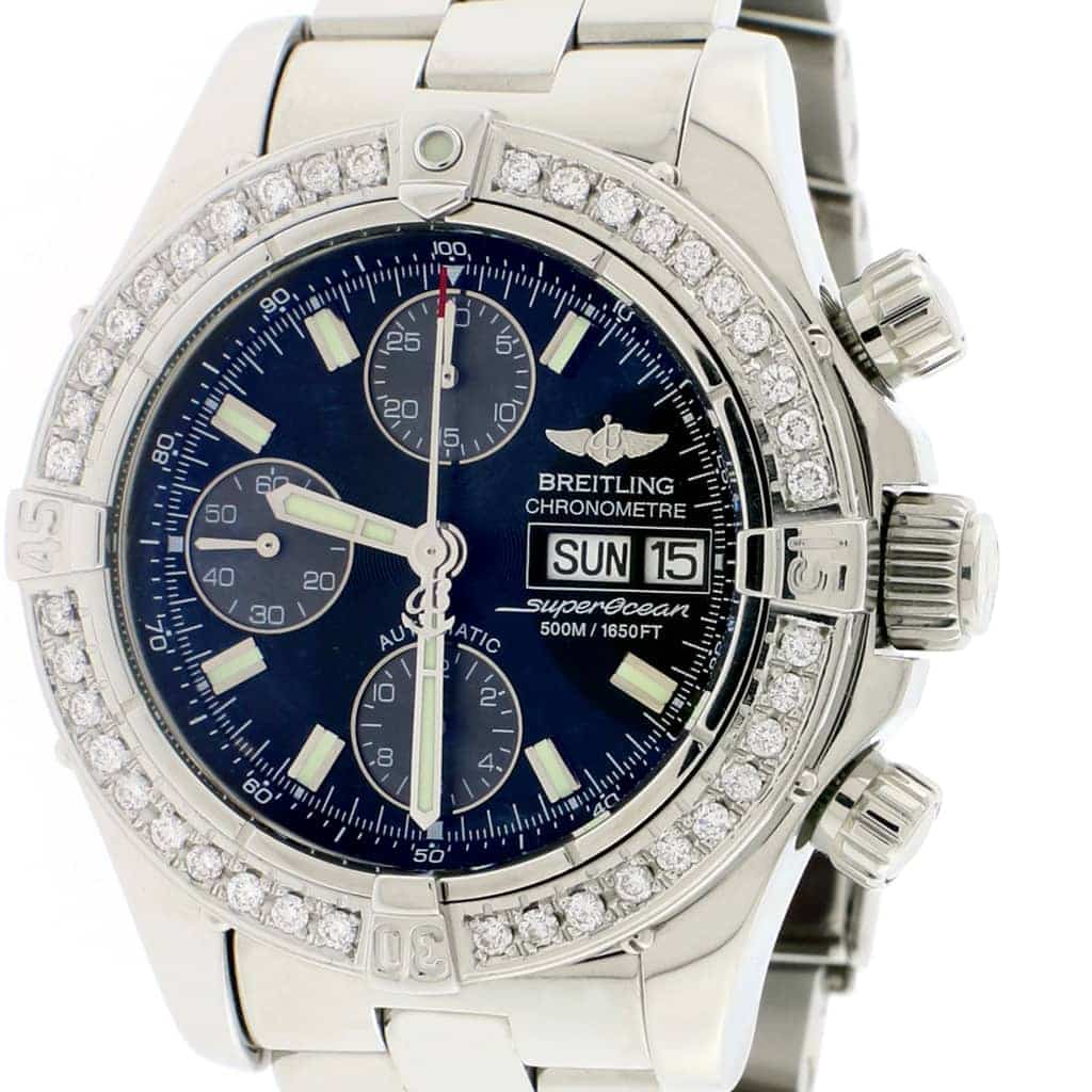 Breitling Chrono SuperOcean Day Date Black Concentric Dial 42MM Automatic Stainless Steel Mens Watch A13340 w/Diamond Bezel - Image 3