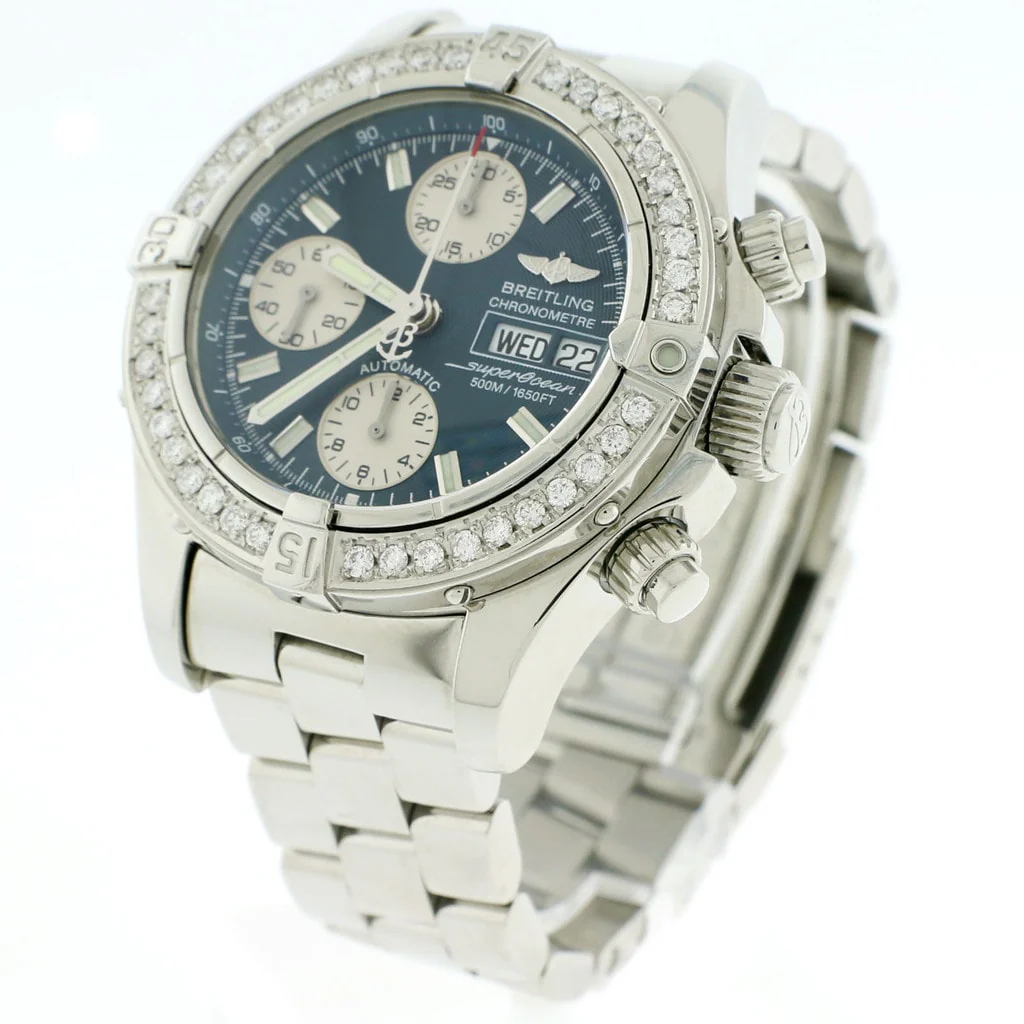 Breitling Chrono SuperOcean Day Date Blue Concentric Dial 42MM Automatic Stainless Steel Mens Watch A13340 w/Diamond Bezel - Image 2