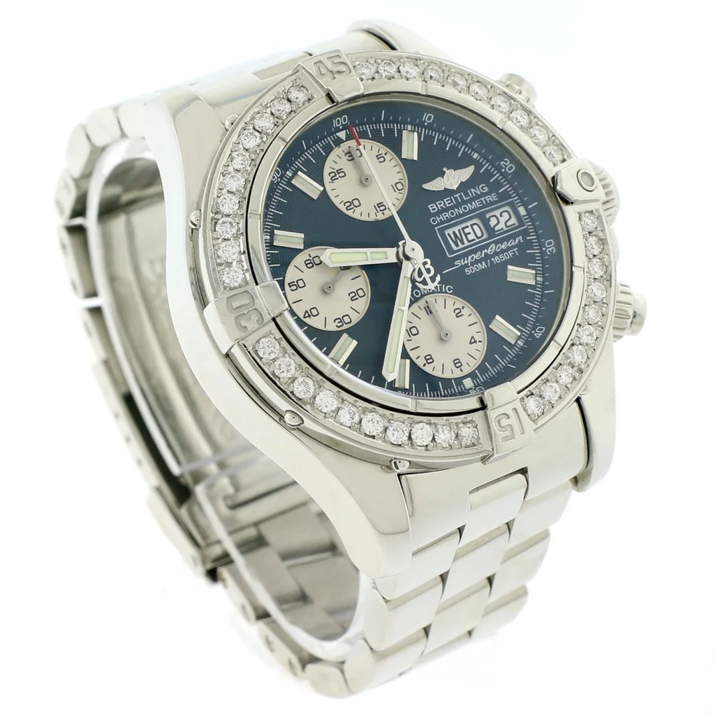 Breitling Chrono SuperOcean Day Date Blue Concentric Dial 42MM Automatic Stainless Steel Mens Watch A13340 w/Diamond Bezel - Image 3