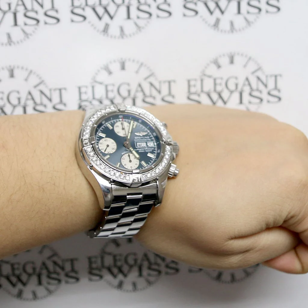 Breitling Chrono SuperOcean Day Date Blue Concentric Dial 42MM Automatic Stainless Steel Mens Watch A13340 w/Diamond Bezel - Image 4