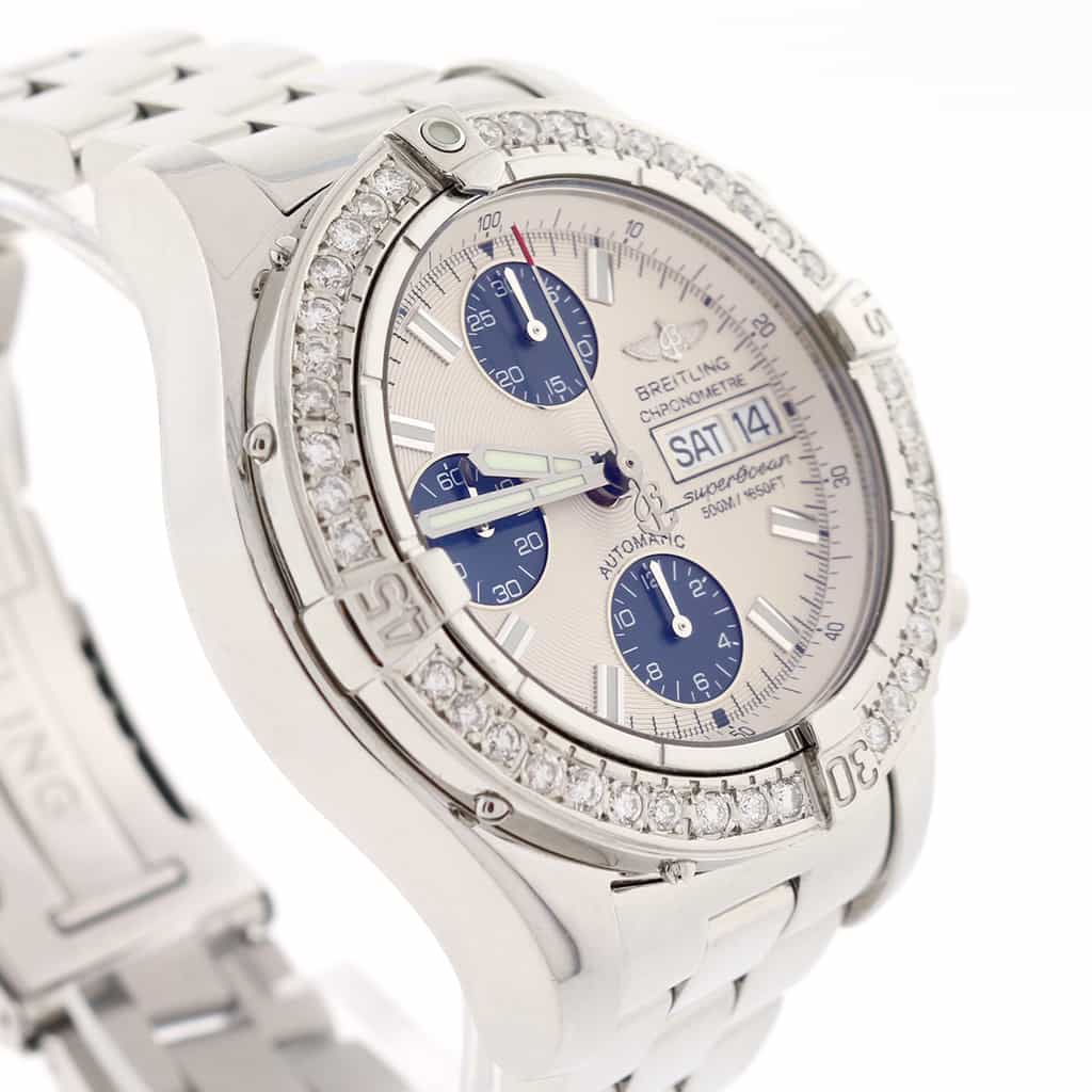 Breitling Chrono SuperOcean Day Date Cream Concentric Dial 42MM Automatic Stainless Steel Mens Watch A13340 w/Diamond Bezel - Image 2