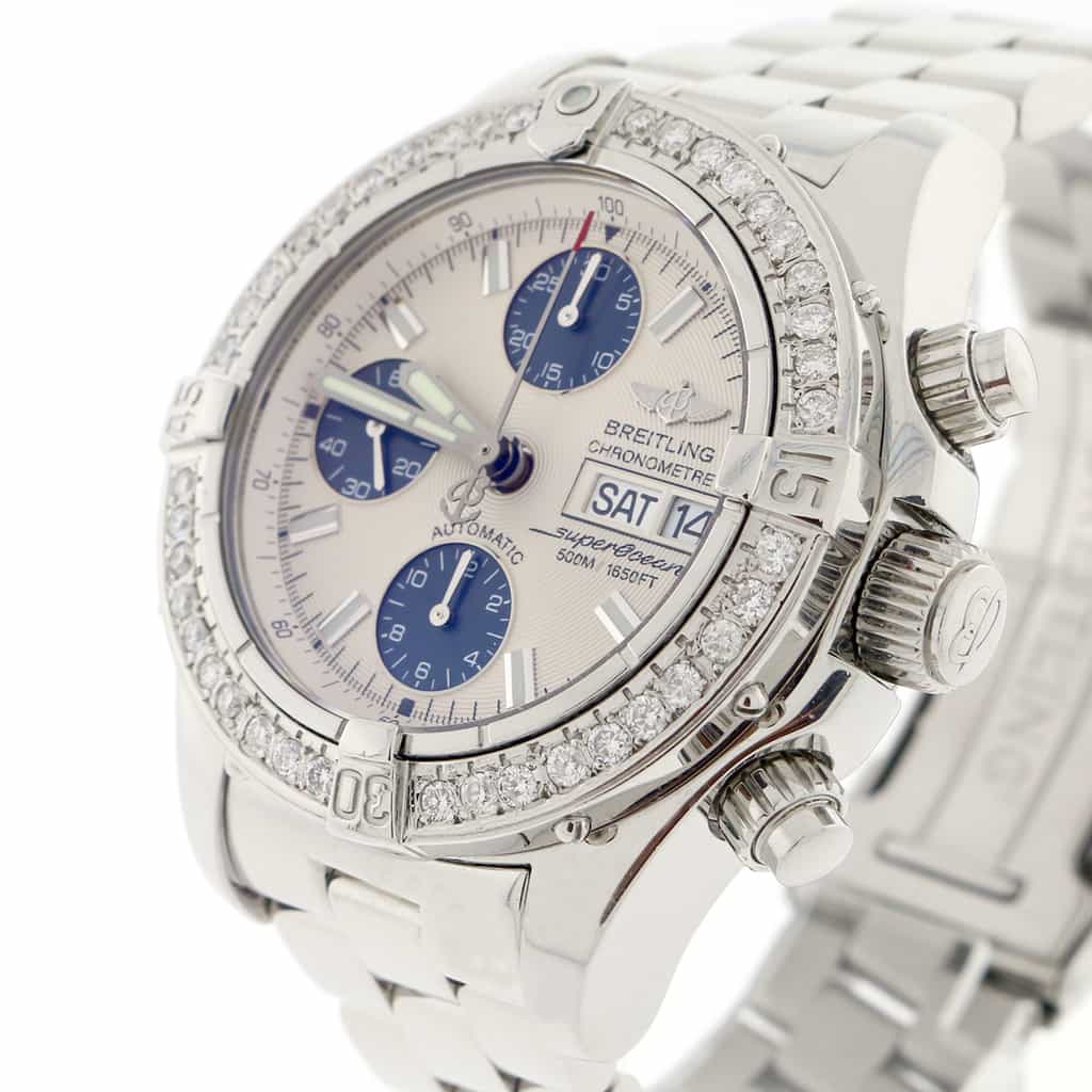 Breitling Chrono SuperOcean Day Date Cream Concentric Dial 42MM Automatic Stainless Steel Mens Watch A13340 w/Diamond Bezel - Image 3