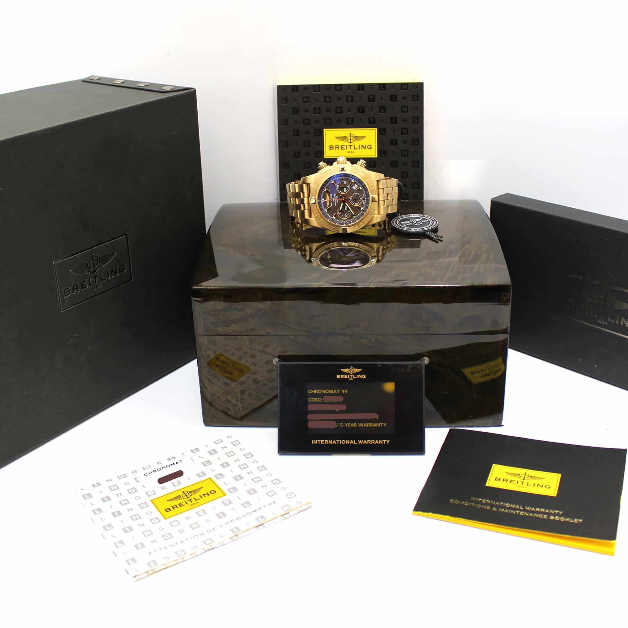 Breitling Chronomat 44 18K Rose Gold Special Edition Chronograph Automatic Mens Watch HB0110 - Image 3