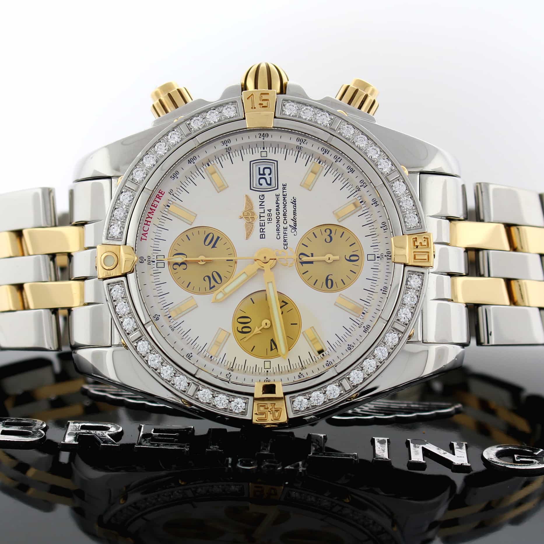 Breitling Chronomat Evolution 2-Tone Yellow Gold & Stainless Steel Original Diamond Bezel Mens Watch B13356 - Image 2