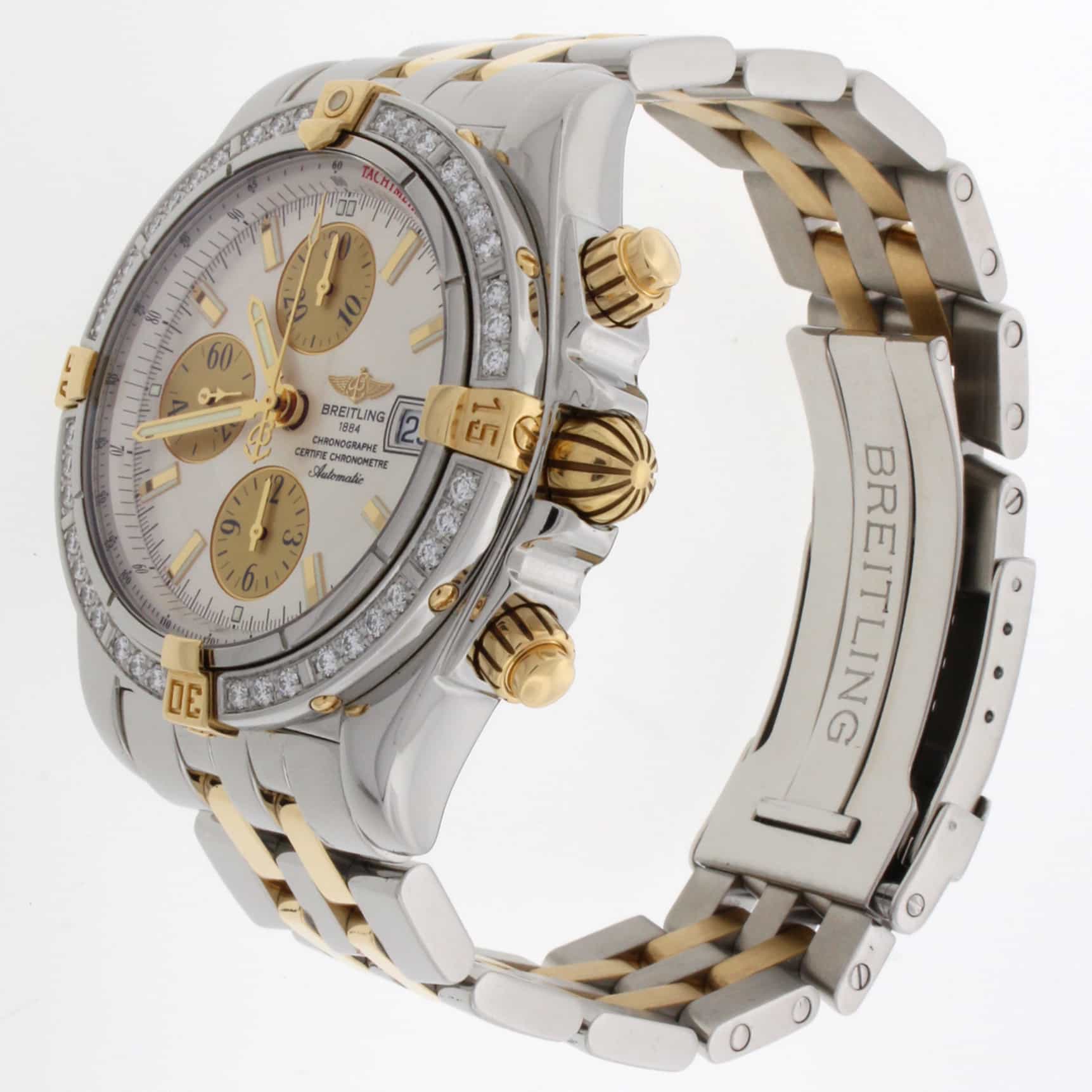 Breitling Chronomat Evolution 2-Tone Yellow Gold & Stainless Steel Original Diamond Bezel Mens Watch B13356 - Image 4