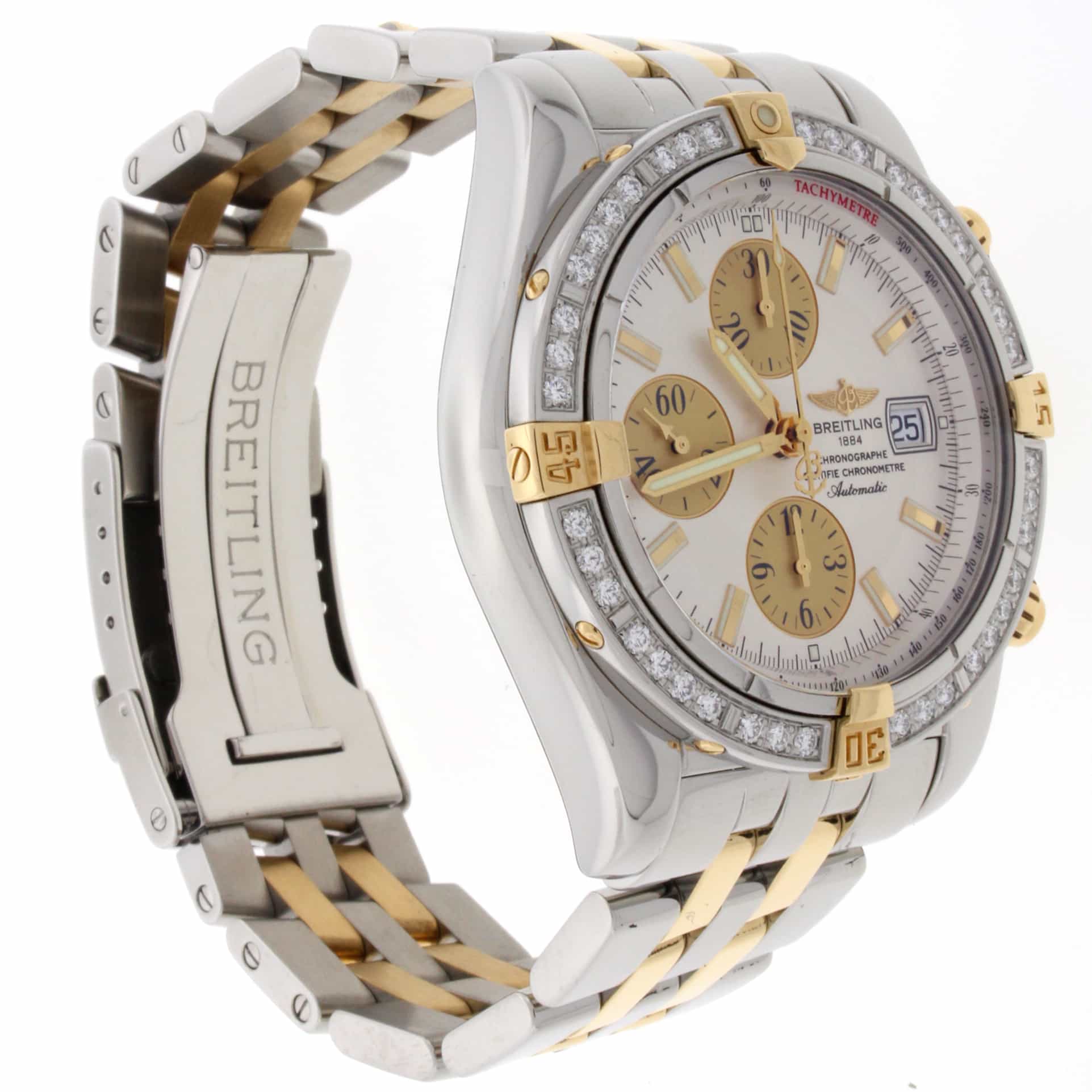 Breitling Chronomat Evolution 2-Tone Yellow Gold & Stainless Steel Original Diamond Bezel Mens Watch B13356 - Image 5