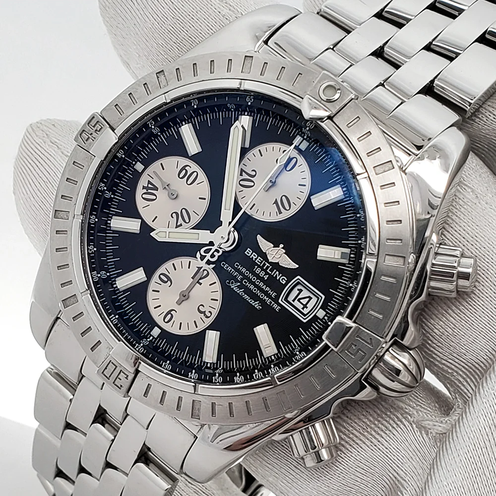 Breitling Chronomat Evolution Black Concentric Chronograph 44mm Steel Watch A13356