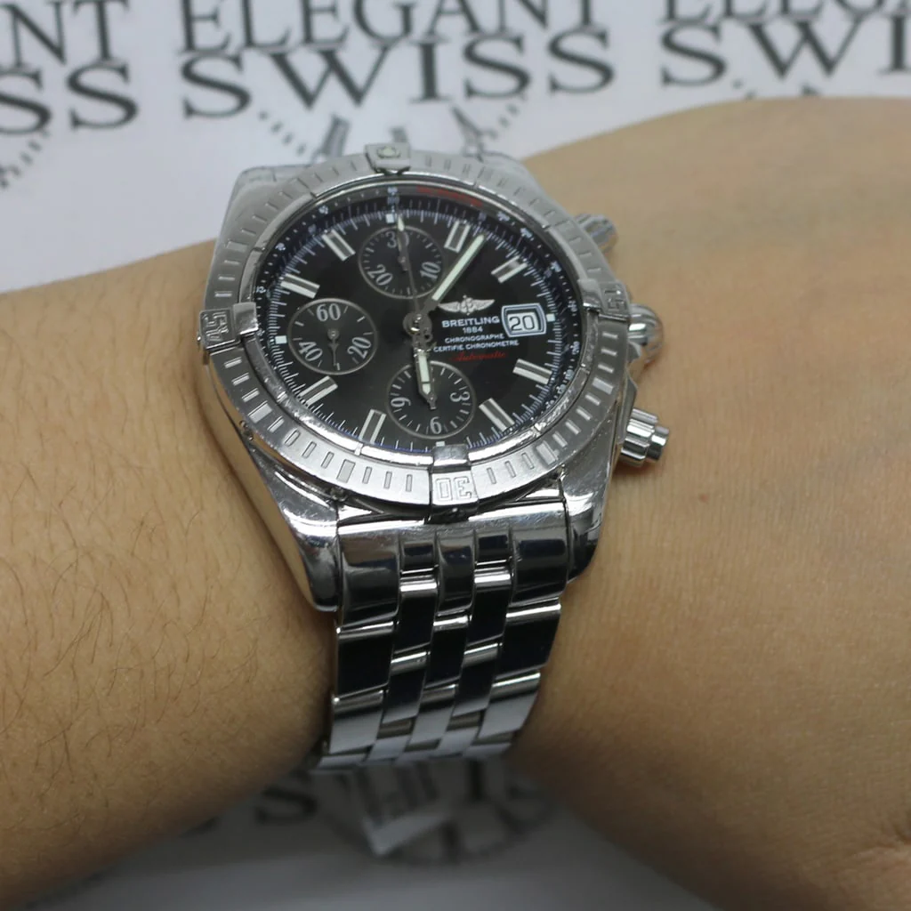 Breitling Chronomat Evolution Chronograph 44MM Black Concentric Dial Automatic Stainless Steel Mens Watch A13356 - Image 4