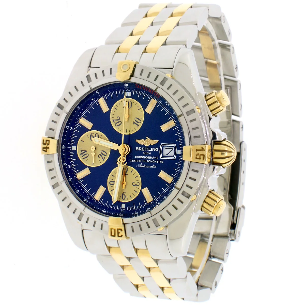 Breitling Chronomat Evolution Chronograph 44MM Blue Dial Automatic 2 Tone Mens Watch B13356