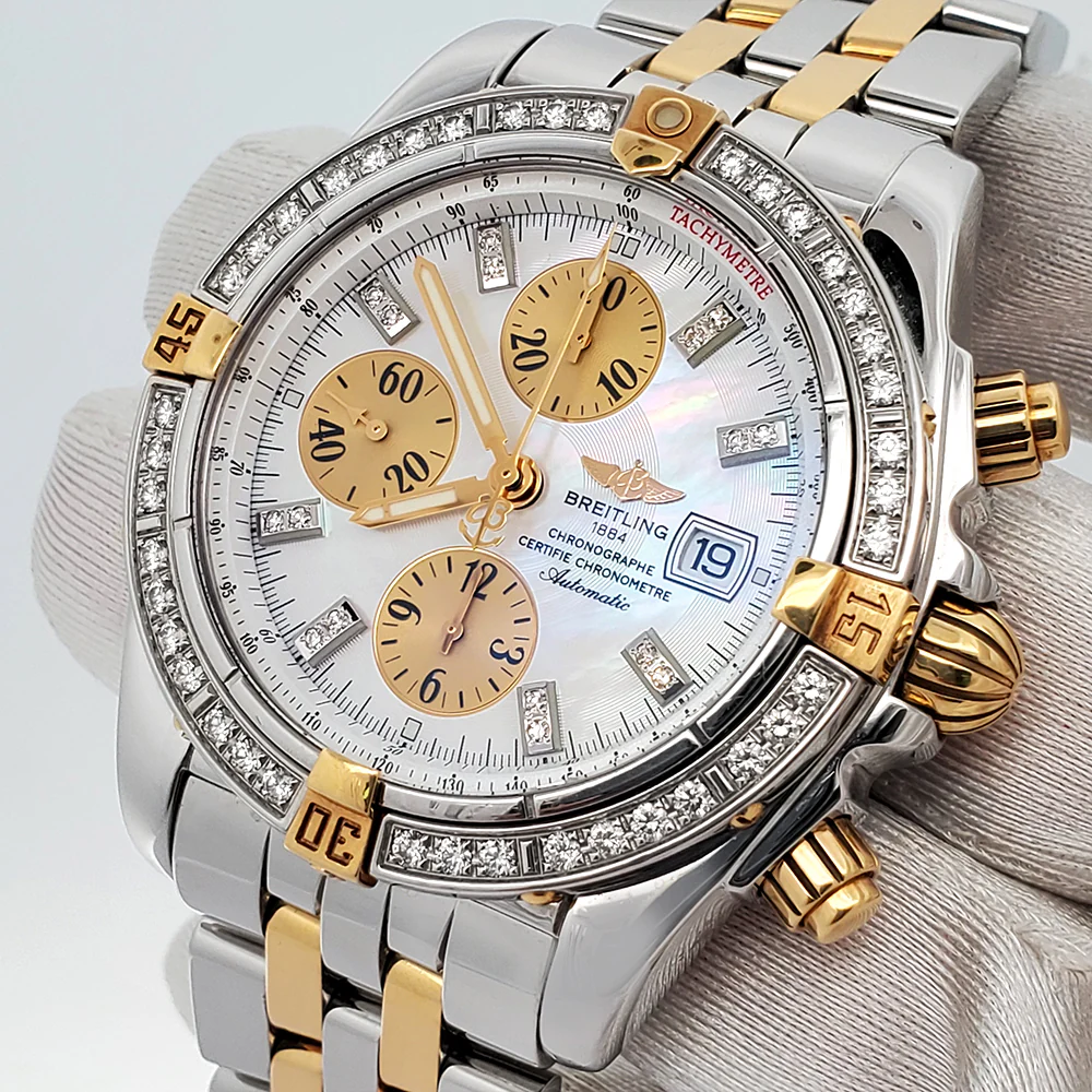Breitling Chronomat Evolution Chronograph 44mm Factory White MOP Diamond Dial Watch B13356