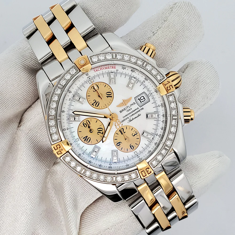Breitling Chronomat Evolution Chronograph 44mm Factory White MOP Diamond Dial Watch B13356 - Image 3